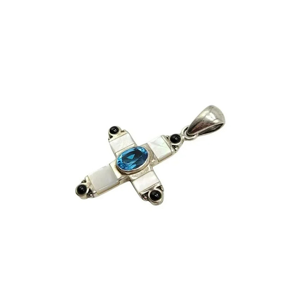 CSX Thailand Sterling Silver .925 Reversible Gemstone Cross Crucifix Vintage - Picture 3 of 4